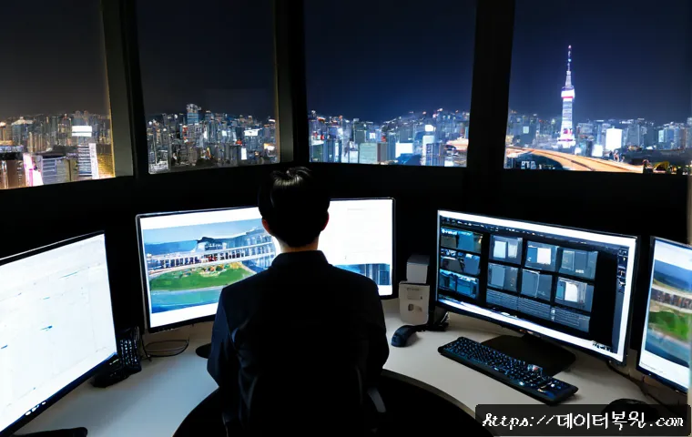 중구 입력신호가 없습니다 - Photorealistic compact design studio in central Seoul, architect seated at a dual-monitor workstatio...