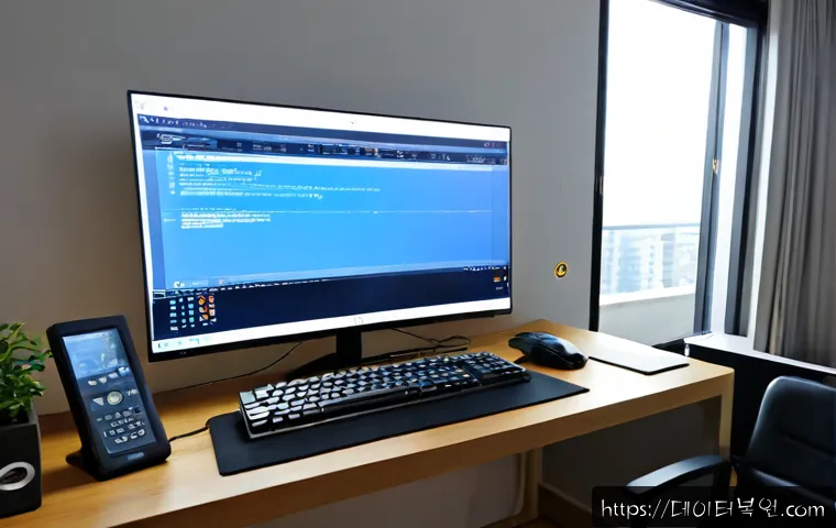 목동 STATUS_INVALID_SESSION - Photorealistic remote-support workstation in a modern Mokdong apartment study, dual monitors display...