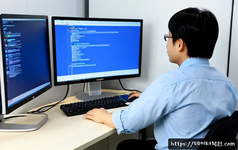 충정로 CLOCK_WATCHDOG_TIMEOUT - Photorealistic IT support workstation in a compact Chungjeong-ro office, dual monitors frozen on a b...