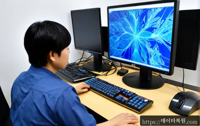 수하동 STATUS_KERNEL_MODULE_FAILURE - Photorealistic IT support workstation in a compact downtown office near a traditional market distric...