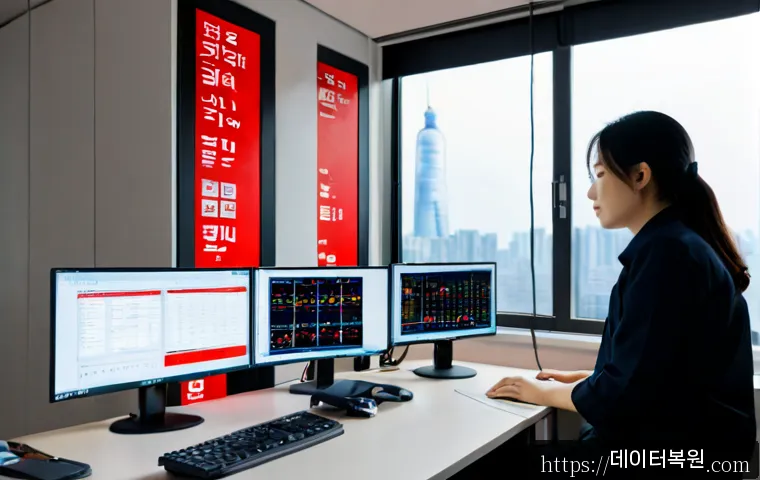 공덕동 STATUS_PAGEFILE_MISSING - Photorealistic IT support workstation in a compact Gongdeok office, dual monitors showing a clean ab...