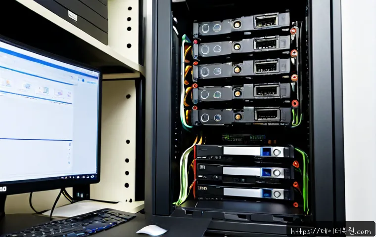 청파동 나스 nas 설정및수리 - Photorealistic compact IT repair workspace in Cheongpa-dong, Seoul, technician installing hard drive...
